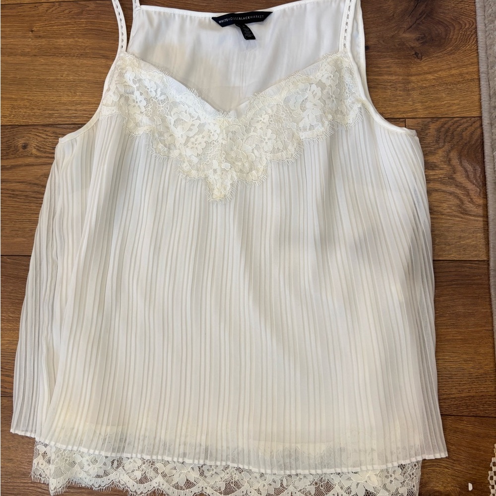 White House Black Market Cream Lace Ribbed Camisole